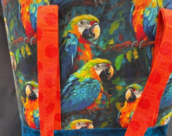 parrot shouder tote bag parrothead convention rainbow feathers bird