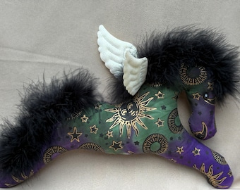 pegasus ornament plushie flying horse wings celestial fabric purple and green