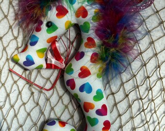 Valentine seahorse mobile rainbow hearts ornament gift