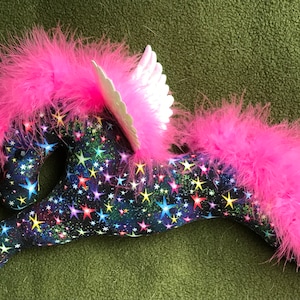 pegasus winged horse flying horse star fabric rainbow fabric wings feathers pink mobile toy pegasus