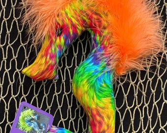 rainbow seahorse parrot feathers parrothead ornament decor buffet orange feather fabric