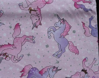 unicorn fabric by the yard in lavenders and pinks with glitter