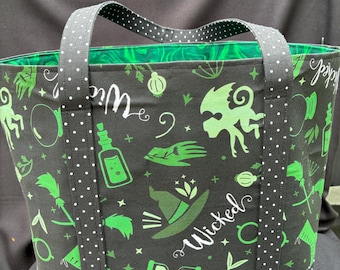 Wicked cool large tote bag black and green unique monkeys witches
