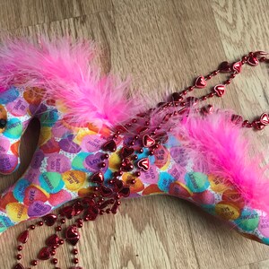 equestrian valentine hearts fabric Valentines Day party favor pink feathers Valentine horse pony valentine toy pony