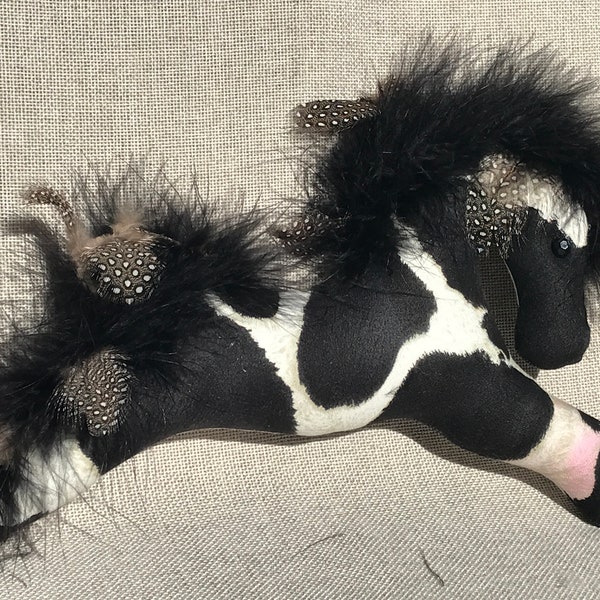 war pony Indian horse black and white paint horse feathers pinto barn gift toy horse ornament