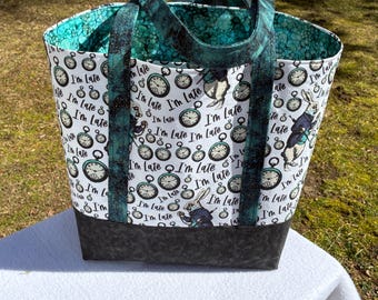 Alice in Wonderland tote shoulder bag I'm Late rabbit