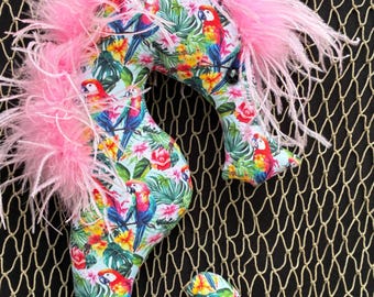 parrot seahorse mobile decorative pillow parrothead macaw bird fabric