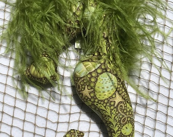 seahorse sculpture, bubbles, shells, green, seahorse, ostrich feathers, seahorse mobile, Mother&#39;s Day gift, seahorse pillow