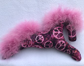 retro horse peace sign pink batik fabric feathers ornament equestrian gift pony