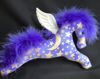 pegasus purple gold glitter winged horse flying horse ornament wings feathers