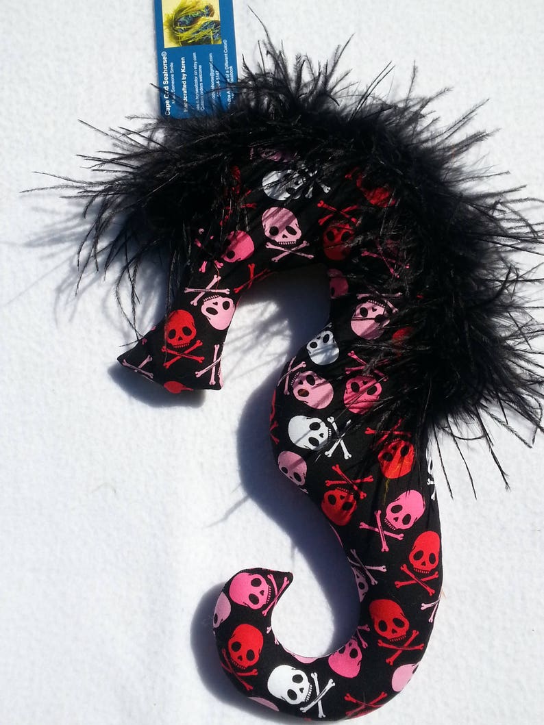 Halloween decor red black and white skulls and crossbones crossbones Halloween skulls Halloween centerpiece skull fabric seahorse