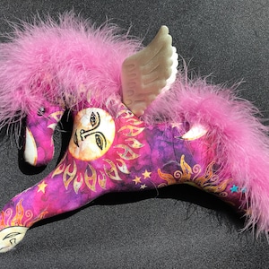 pegasus flying horse stars and moons celestial fabric pink and purple mobile wings