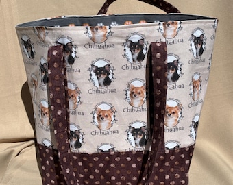 Chihuahua Fabric Tote Bag Handmade Dog Market Bag knitting bag   free shipping
