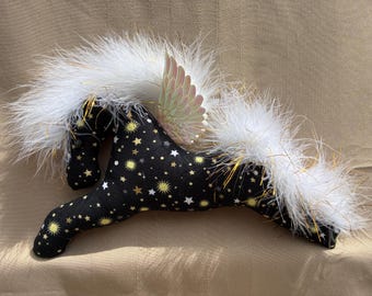 pegasus ornament flying horse celestial stars and moons black and white wings