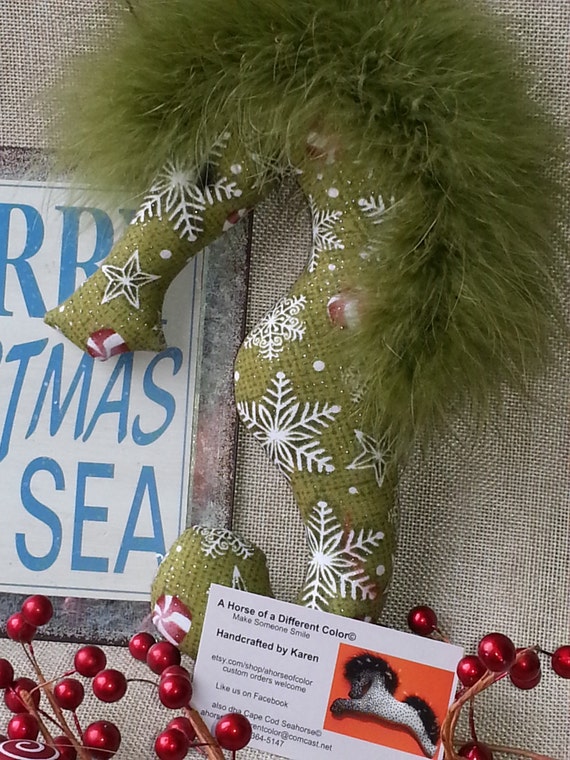 Christmas ornament seahorse Christmas by the sea nautical Christmas Christmas decor snowflake fabric batik fabric