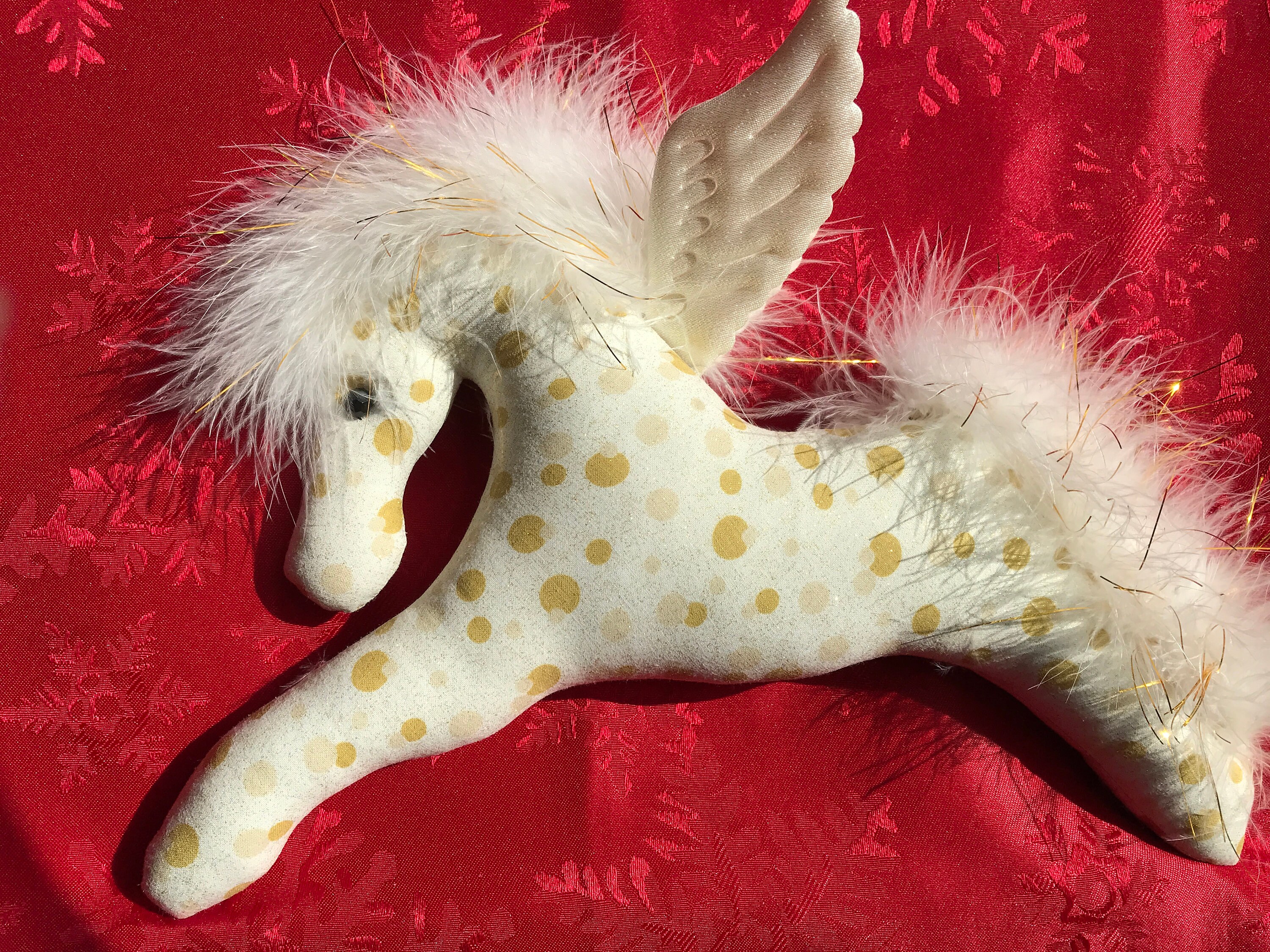 Pegasus, gold, wings, mobile, little girls room, pegasus party, My Little Pony, polka dot, glittery fabric, nursery