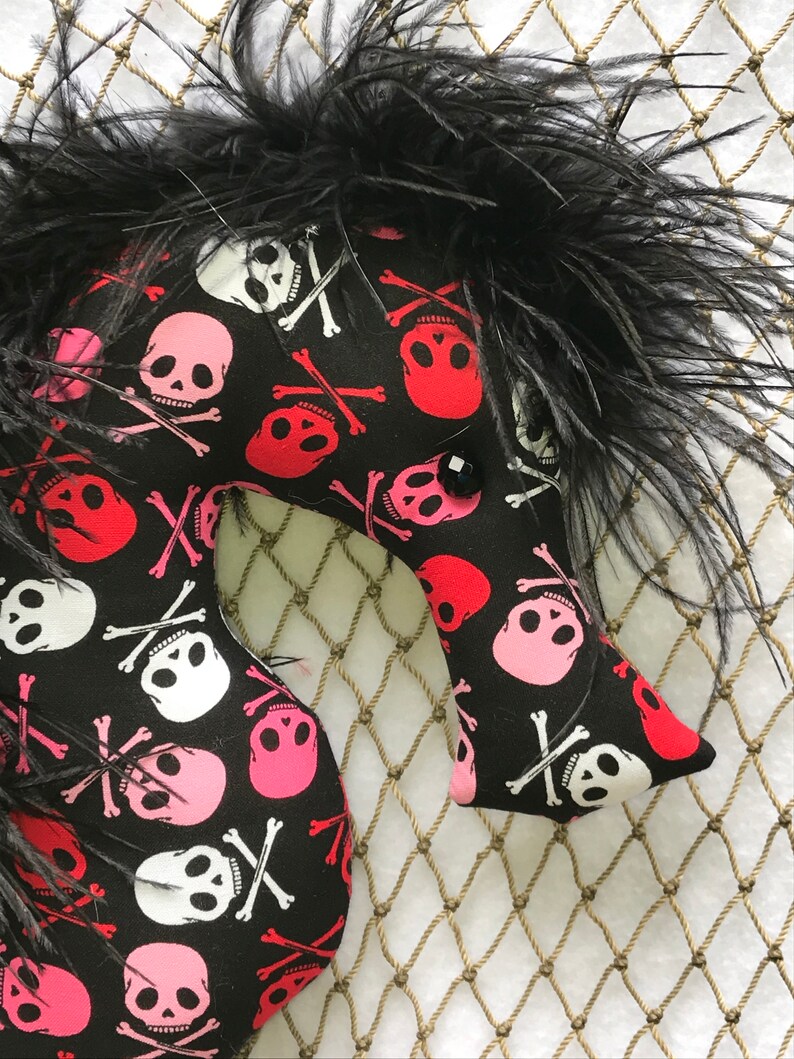 Halloween decor red black and white skulls and crossbones crossbones Halloween skulls Halloween centerpiece skull fabric seahorse