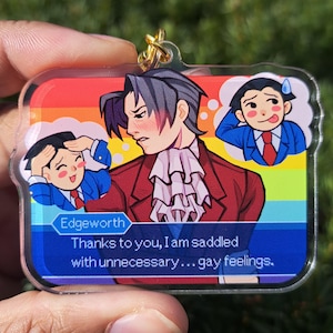Ace Attorney NaruMitsu Unnecessary Gay feelings 2.5 inch acrylic keychain