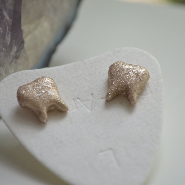 Gold Glitter Teeth Earrings