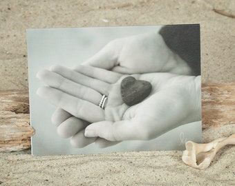 Heart in my Hand Photo NoteCard | Coastal NoteCard | Beach Heart Stones | Lisa Vohwinkel Photography | Your Hand in Mine | Valentine's Card