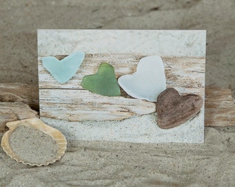 Heart Shaped Sea Glass Note Card | Heart Stone Note Card | Four Hearts | This is Us | Lisa Vohwinkel Photo | Beach Glass | Love Note Card