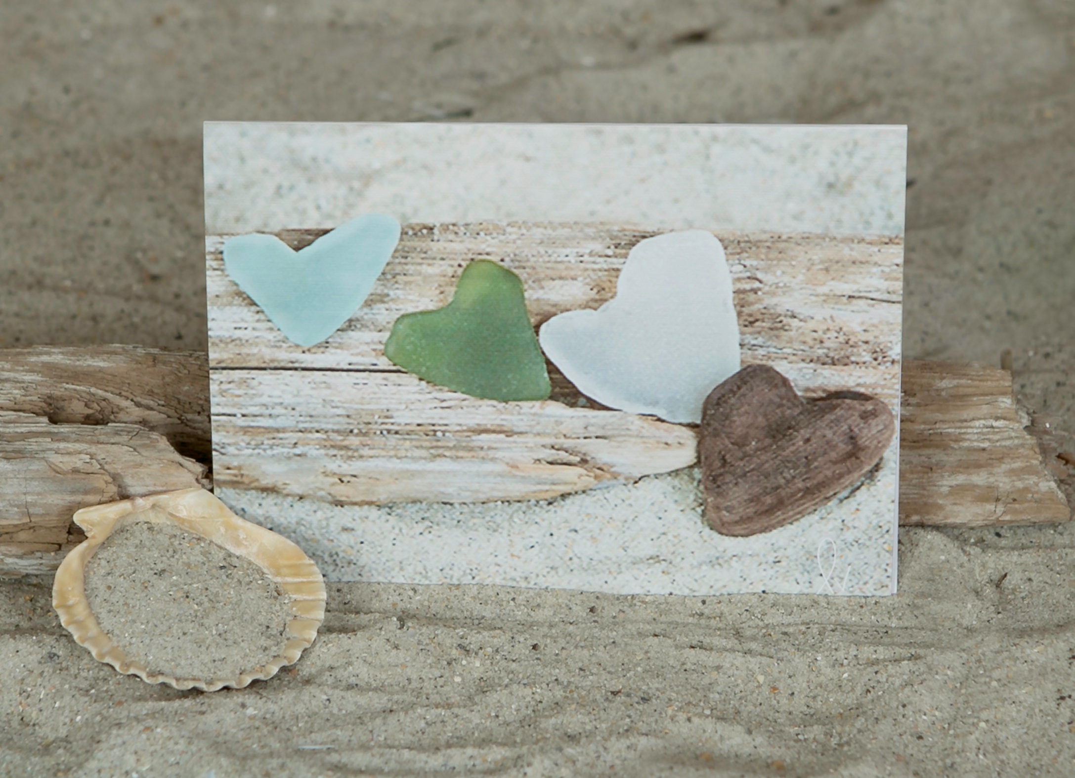 Heart Shaped Sea Glass Note Card | Heart Stone Note Card | Four Hearts ...