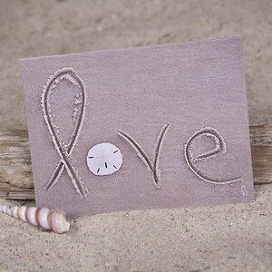 Coastal Love Card | Coastal Valentine Card | Sandscript with Sand Dollar | Lisa Vohwinkel Photography | Nautical Note Card | Beach PhotoCard