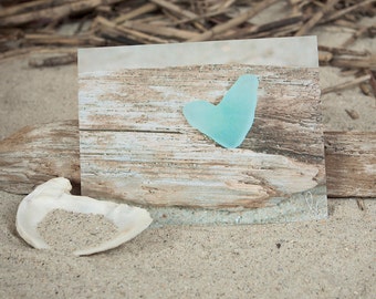 Heart Shaped Sea Glass Note Card | Lisa Vohwinkel Photography | Beach Glass Stationery | Love Note Card | Coastal NoteCard | Sea Glass Heart