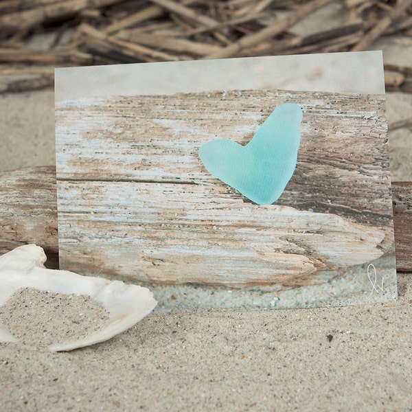 Heart Shaped Sea Glass Note Card | Lisa Vohwinkel Photography | Beach Glass Stationery | Love Note Card | Coastal NoteCard | Sea Glass Heart