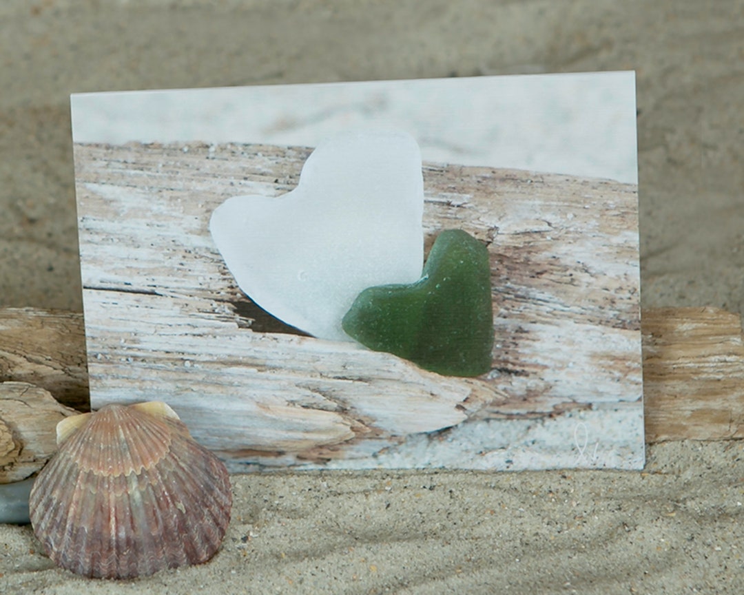Sea Glass Hearts Note Card | Coastal Sea Glass Hearts | Two Hearts ...