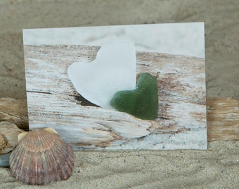 Sea Glass Hearts Note Card | Coastal Sea Glass Hearts | Two Hearts | Beach Glass | Lisa Vohwinkel Photo | Love Note Card | Beach Stationery
