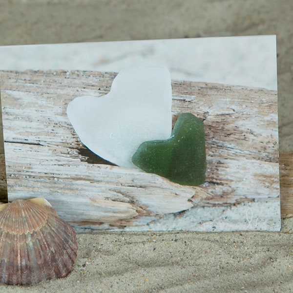 Sea Glass Hearts Note Card | Coastal Sea Glass Hearts | Two Hearts | Beach Glass | Lisa Vohwinkel Photo | Love Note Card | Beach Stationery