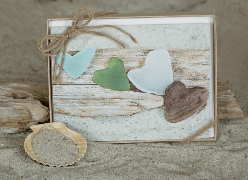 Heart Shaped Sea Glass Note Card | Heart Stone Note Card | Four Hearts ...