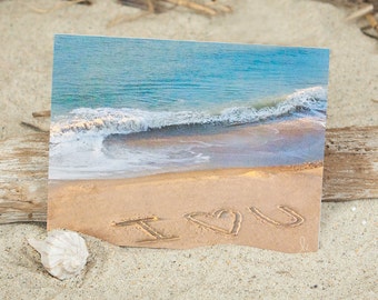 I Love U Greeting Card | Lisa Vohwinkel Photography |  Coastal Note Card | Anniversary Card | Stationery | Beach Sand Writing Photo Card