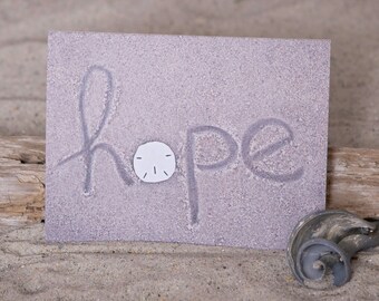 Coastal Hope Card | Sandscript with Sand Dollar | Hope Note Card | Beach Photo Card | Lisa Vohwinkel Photo | Note of Hope | Blank inside