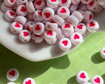 Pink Heart Spacer Beads, Craft Supplies, Cute, Kids Crafts, Beads, 7x7x3.5mm, 1.8mm hole, Acrylic, Bracelet, DIY craft, Heart Beads