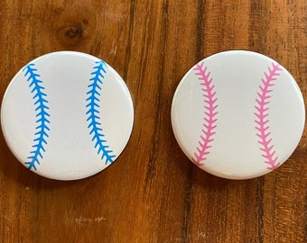 Baseball, Subtle Gender Reveal, Pink and Blue Pinback Button, 1", 1.5", 2.25", Girl or Boy, Baby Vote Game, Baby Shower, Sports, Spring