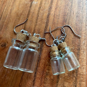 DIY Glass Bottle Earring Sets - Fillable Empty Mini Wishing Jar Glass Bottles w/ cork - Make your own - Bottle, Cork, Earring Hooks included