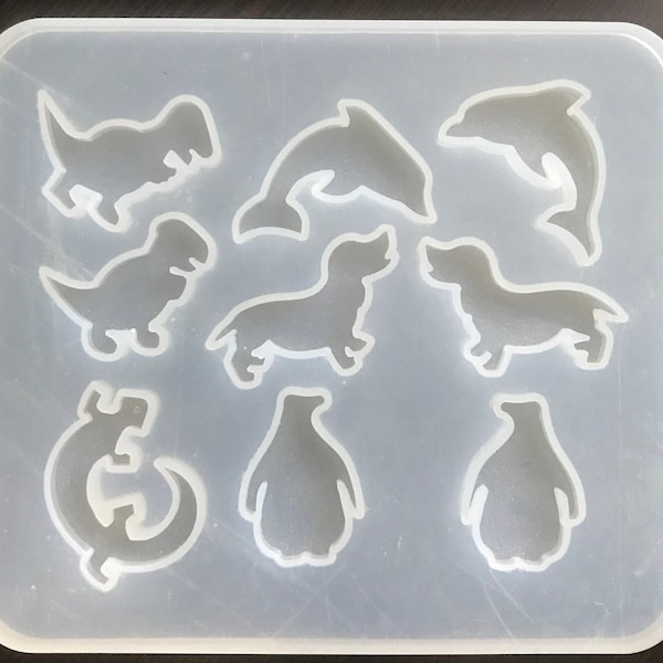 Silicone Mold, Varied Animals, Dachshund, Dog, Penguin, Dolphin, T-Rex, Lizard, Resin, Chocolate, Candy, Tiny Soap Inclusions, DIY Jewelry