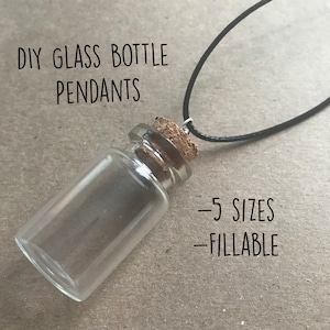 DIY Glass Bottle Necklace Sets -  Fillable Empty Mini Wishing Jar Glass Bottles w/ cork - Make your own - Bottle, Cork, Necklace included