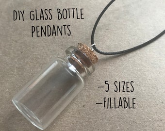 DIY Glass Bottle Necklace Sets -  Fillable Empty Mini Wishing Jar Glass Bottles w/ cork - Make your own - Bottle, Cork, Necklace included