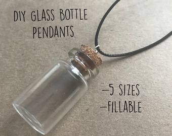 DIY Glass Bottle Necklace Sets -  Fillable Empty Mini Wishing Jar Glass Bottles w/ cork - Make your own - Bottle, Cork, Necklace included