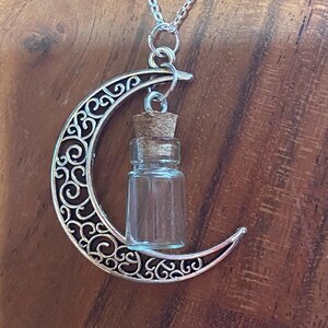 DIY Glass Bottle Crescent Moon Necklace Sets -  Fillable Empty Mini Wishing Jar Glass Bottles w/ cork - Make your own - Bottle, Cork, Magic