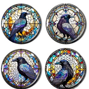 4er-Set Raben Magnete oder magnetische Flaschenöffner – Stained Glass Style für Kühlschrank oder Bar