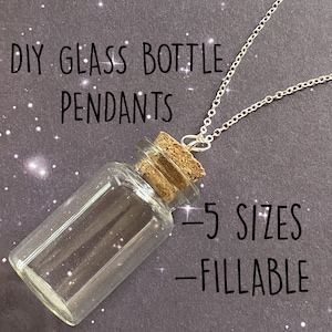 DIY Glass Bottle Necklace Sets -  Fillable Empty Mini Wishing Jar Glass Bottles w/ cork - Make your own - Bottle, Cork, Chain included