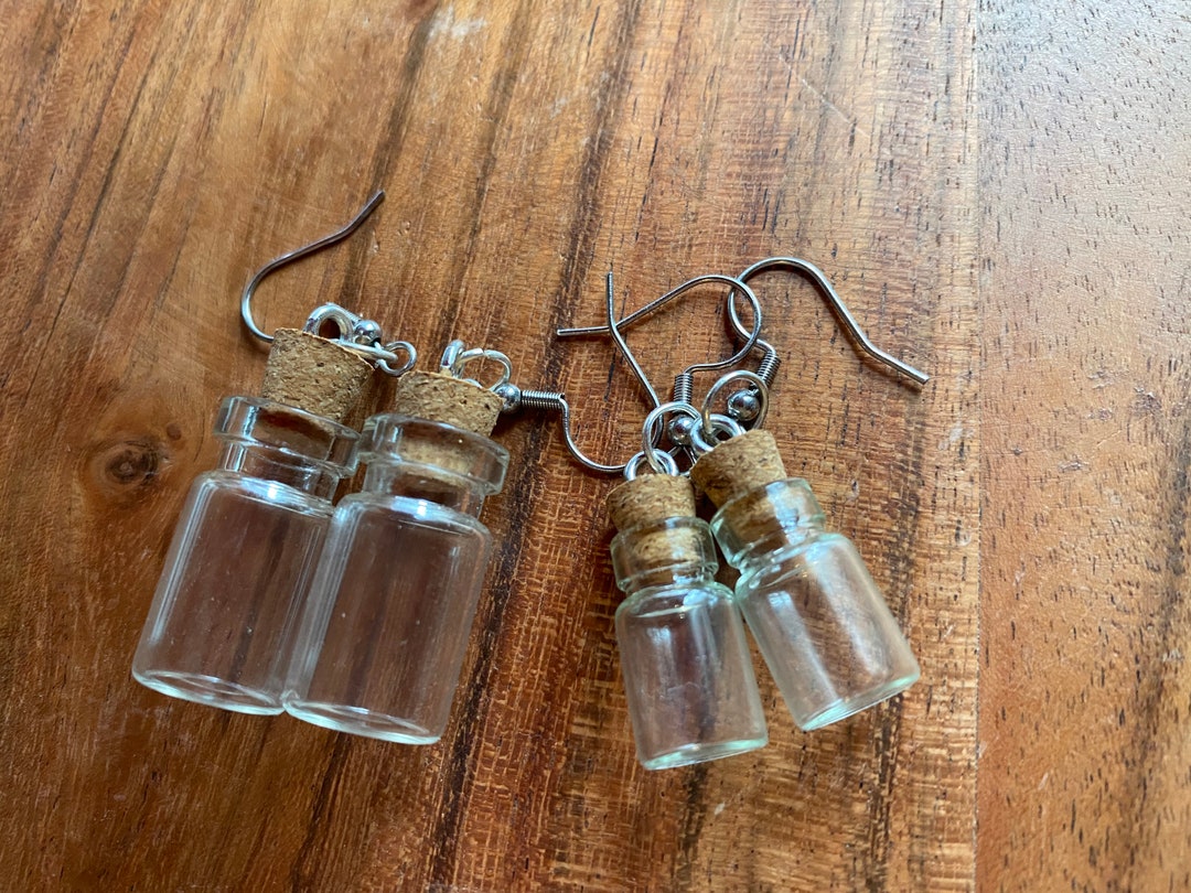 DIY Glass Bottle Earring Sets Fillable Empty Mini Wishing Jar Glass