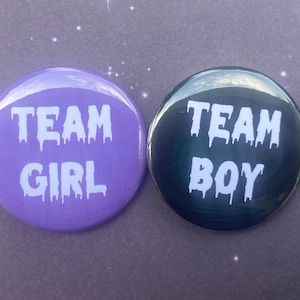 Garçon ou fille de l&#39;équipe, violet, noir, Halloween, épingle effrayante, 2,5 cm (1 po.), 1,5 po.