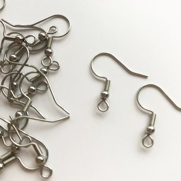 Platinum Tone Ear hooks - French Hooks -Earrings Findings - 24 - 50 - 100 - Stainless Steel Earring Hooks, Dangle Earring Findings, Ear Wire