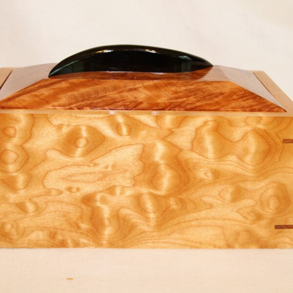 Quilted Maple, Redwood Burl, Ebony and Cherry Box