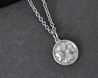 Small Four Leaf Clover On Stainless Steel Chain, Waterproof Necklace, plch